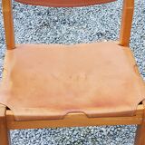 Pair of brutalist chairs in elm and stretched leather with saddle stitching Self publisher