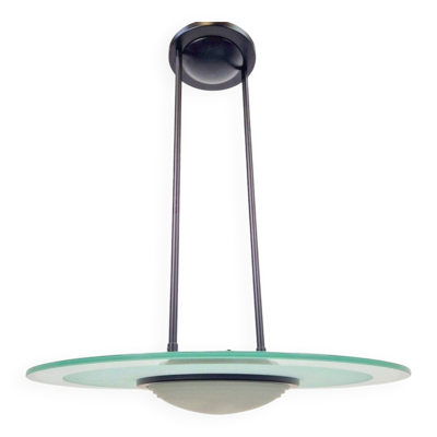 Suspension en verre disc UFO italienne vintage, années 1980