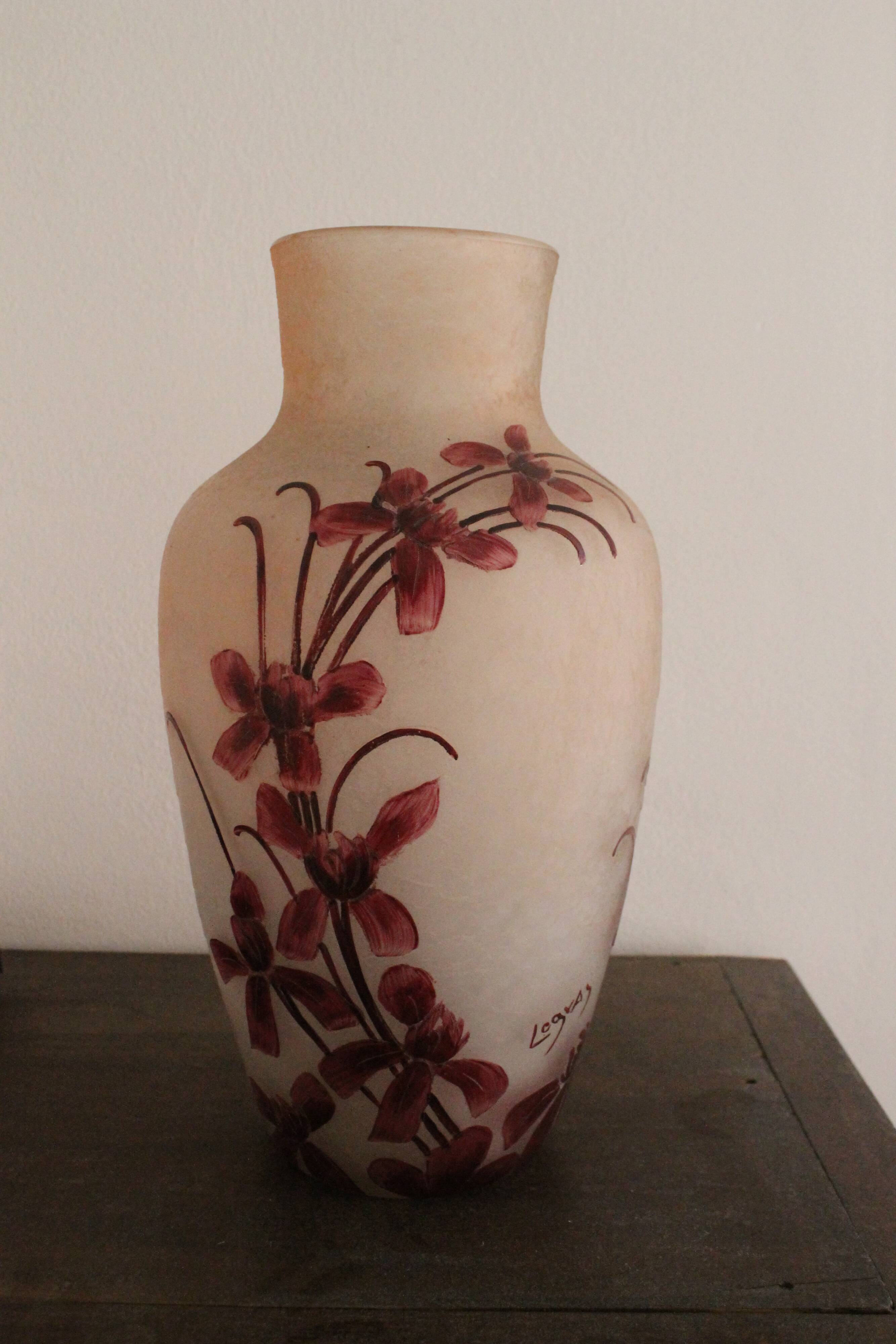 François Théodore Legras ovoid vase with flower decoration Rubis Art Nouveau