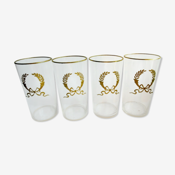 4 glasses, fine crystal enamelled with palms and Louis XVI knot with fine gold