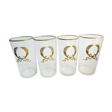Set de 4 verres cristal fin émaillé de palmes et de noeud Louis XVI à l'or fin