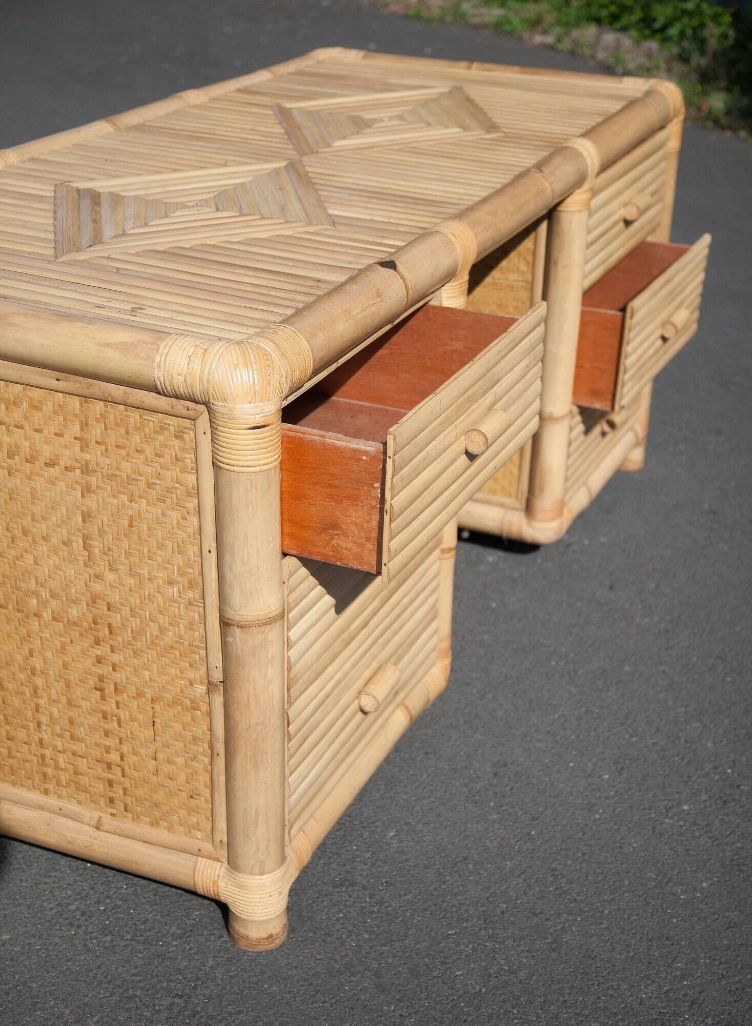 Bamboo desk, large drawer desk with chair, storage, bamboo furniture, interior decoration