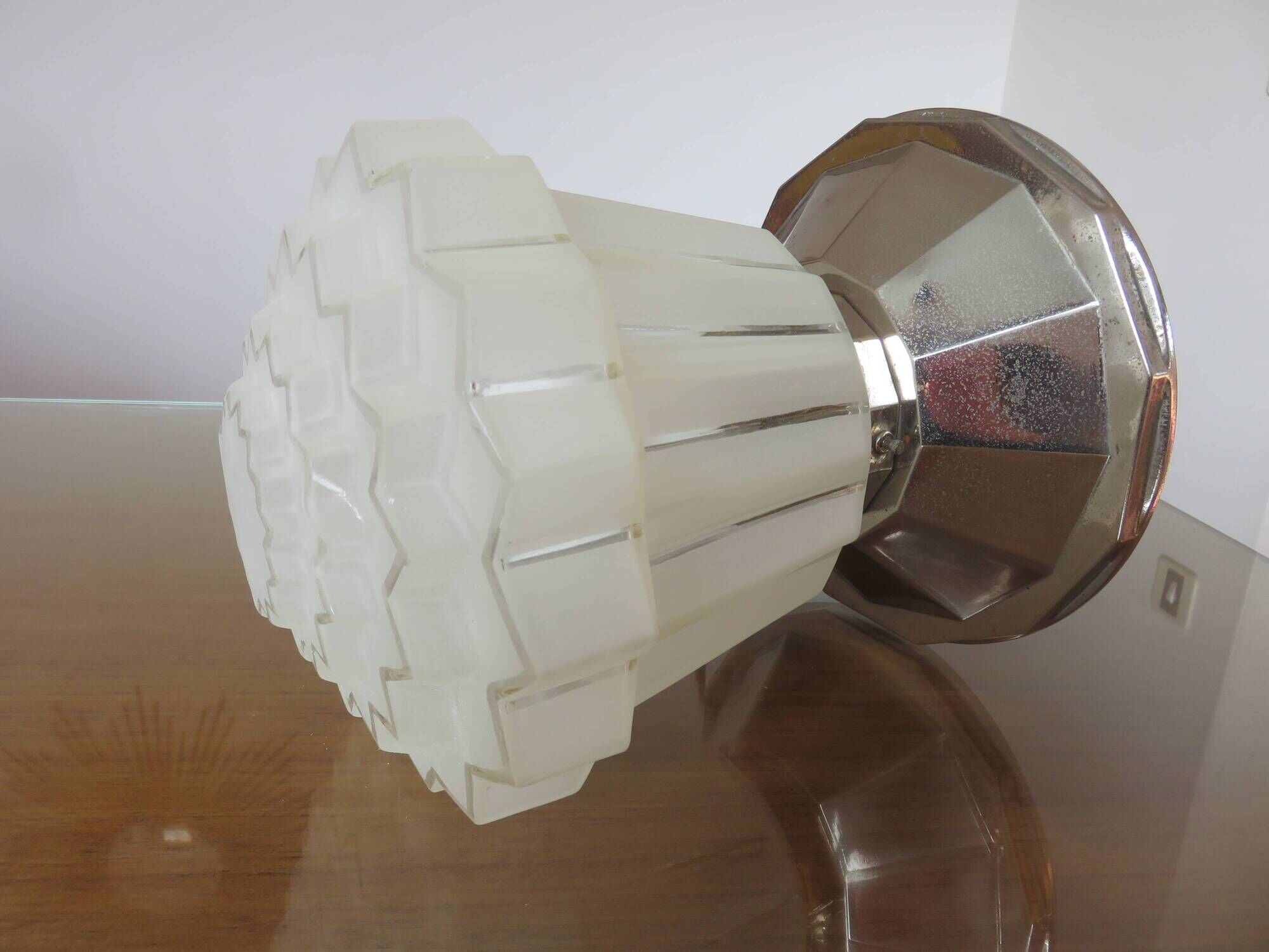 Art deco "skyscraper" lamp in nickel-plated brass and glass 1920s 30s