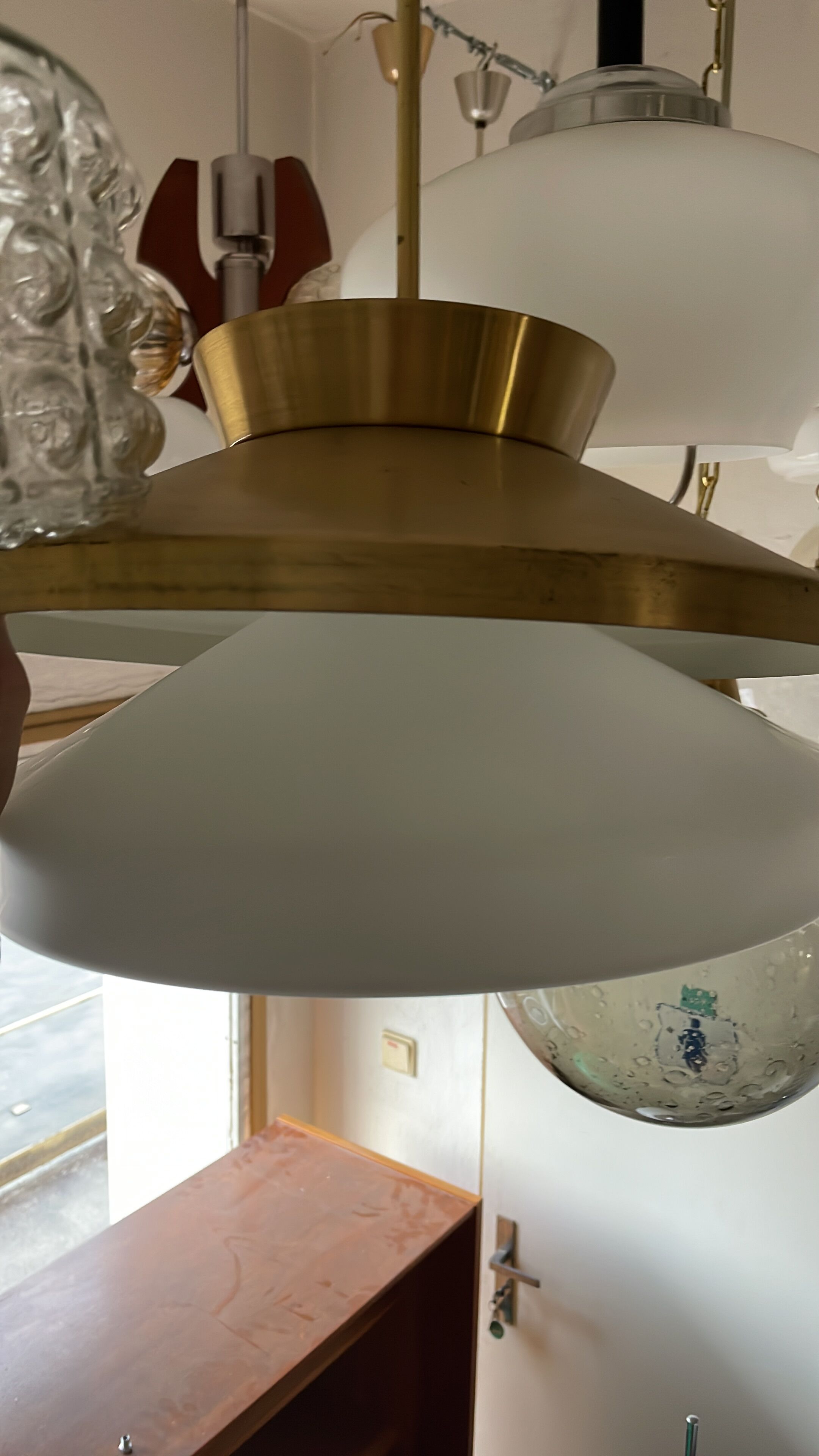 Brass and glass chandelier by Valasske Mezirici, 1970's