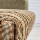 1970s, Danish armchair, original condition, furniture velour, woven wool fabric, teakwood.