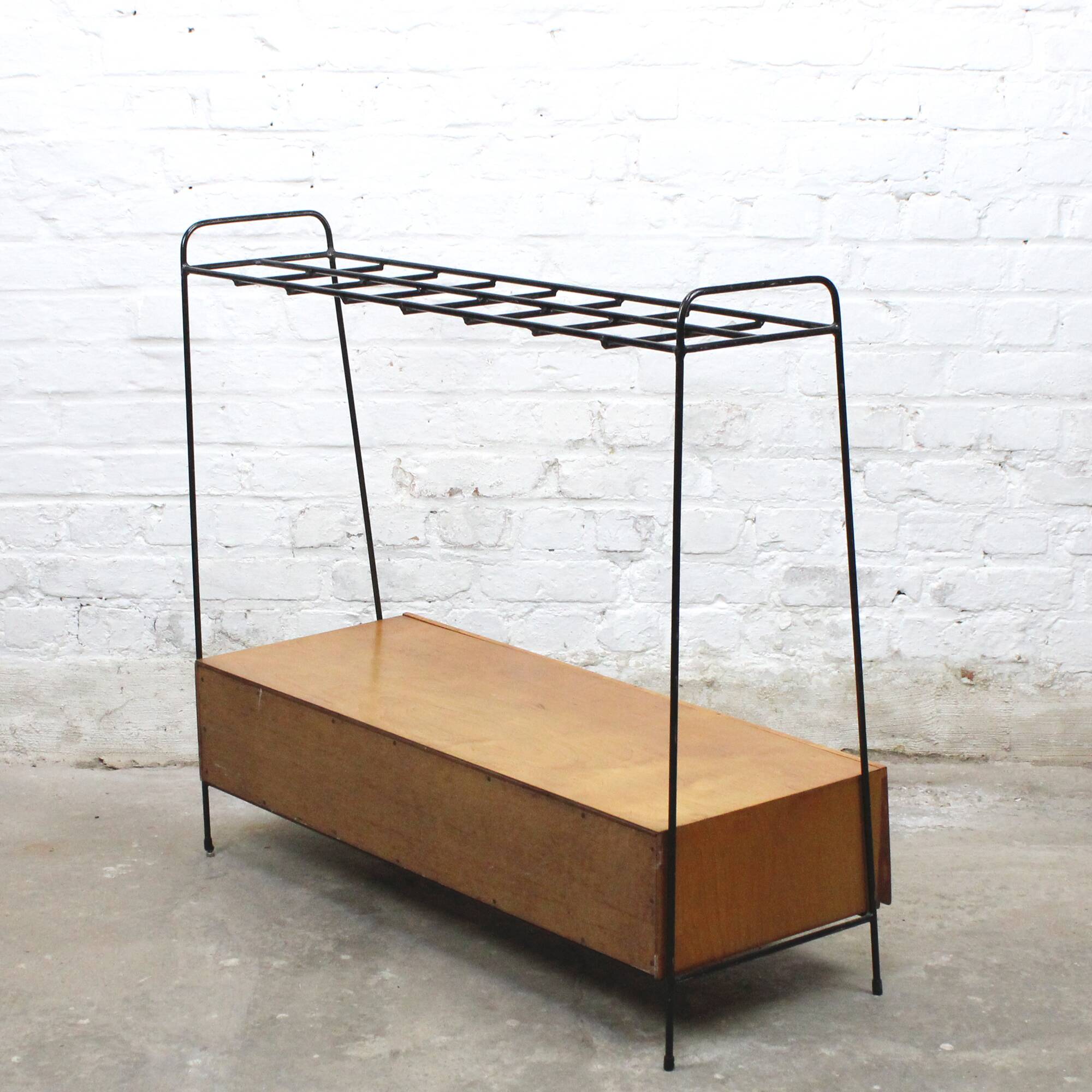Vintage wood and lacquered metal storage unit.