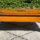 Tale basse vintage en bois massif et marqueterie de marbre