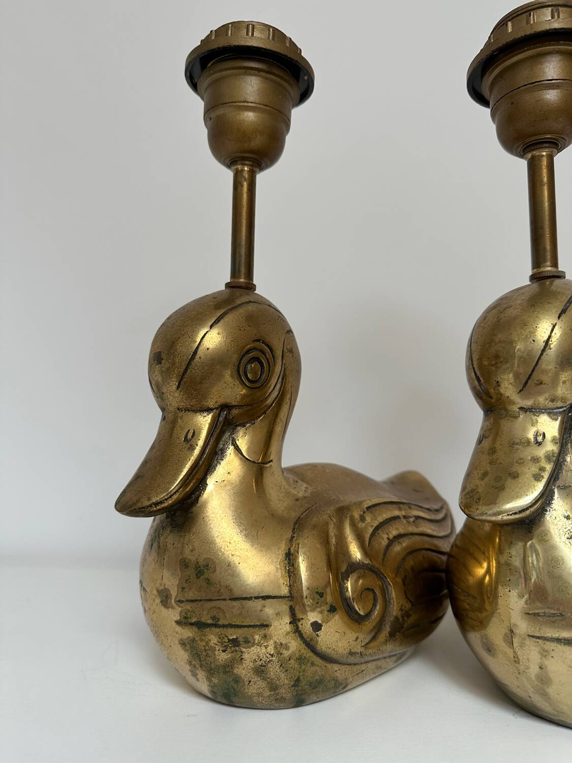 Pair of brass duck lamps, 1980