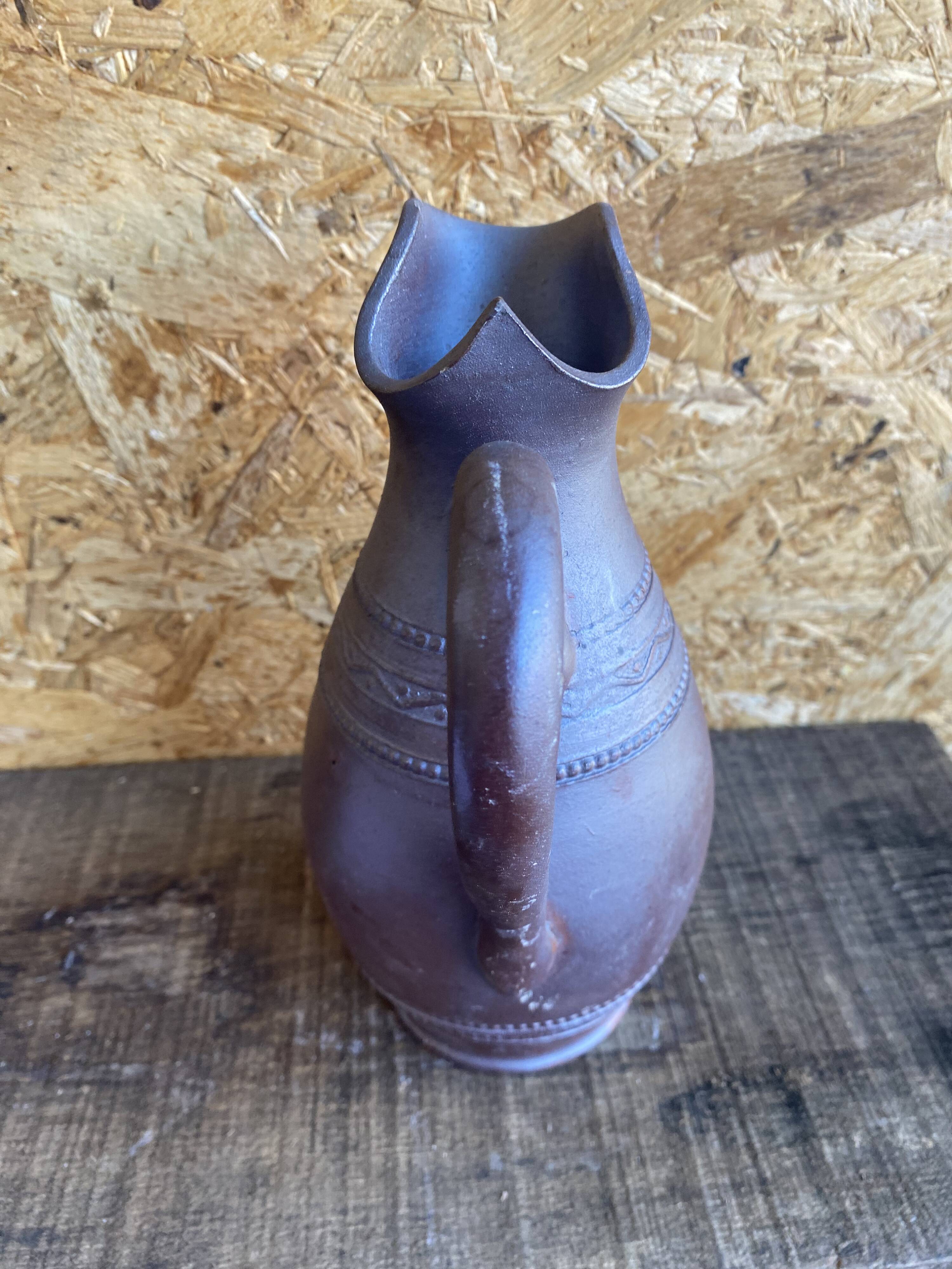 Old Iridescent Terracotta Pitcher Vintage Kitchen #D966