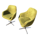 Vintage 1960s Lubke green velvet swivel armchair pair.