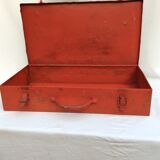 Red metal toolbox with handle
