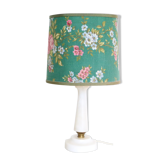Lampe en marbre et laiton, abat jour en tissu vert fleuri, années 50/60