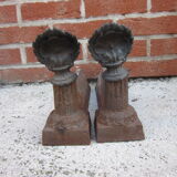 Pair of old cast-iron and bronze chenet