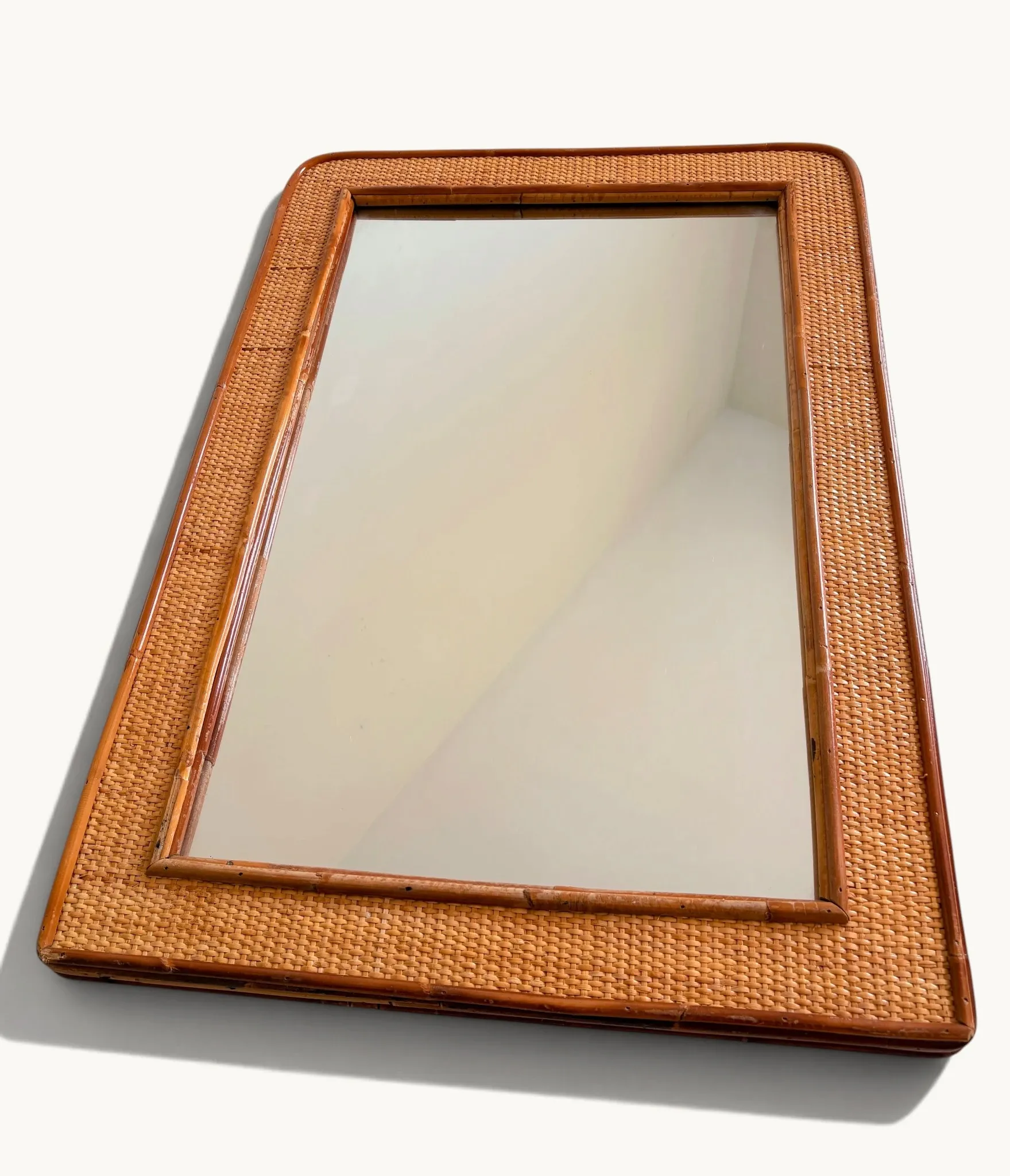 1970s Mid-Century Rattan and Pencil Reed Large Mirror, Spain