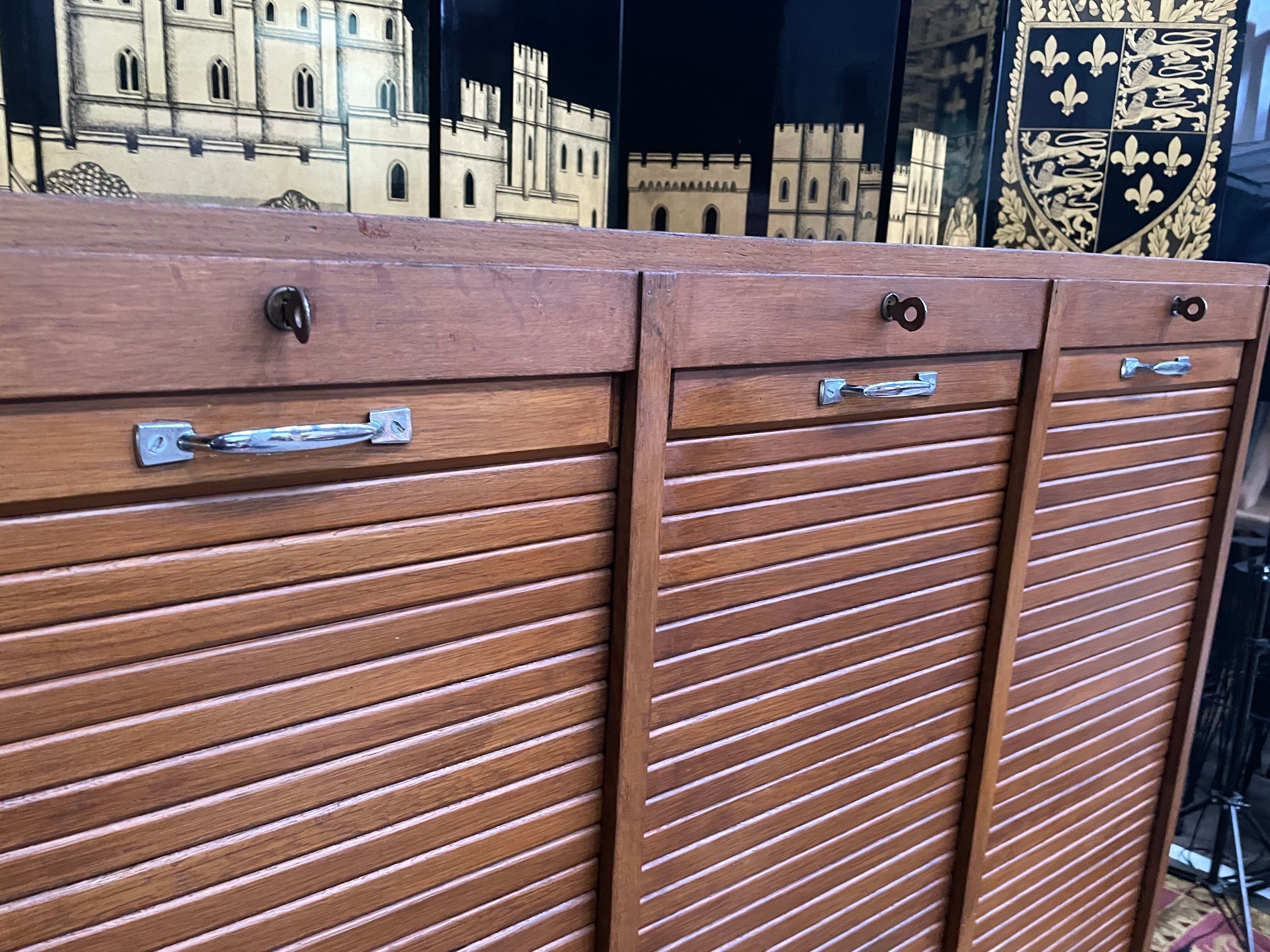 Triple notary filing cabinet in oak 1960