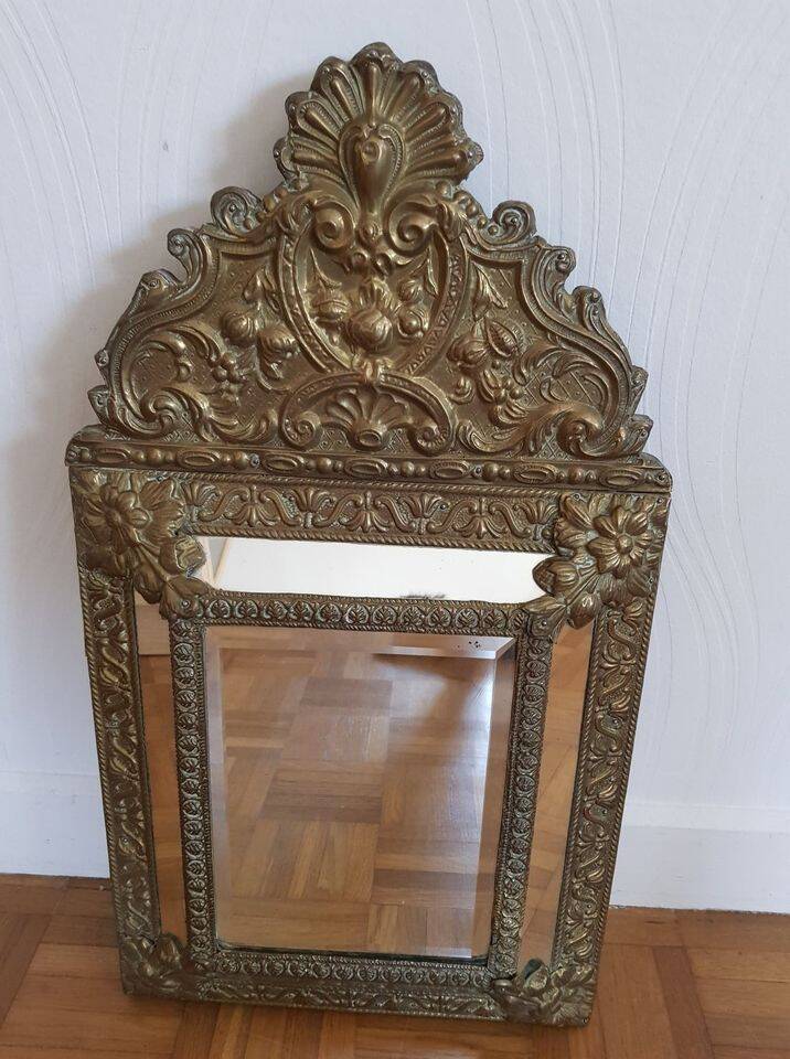 Old mirror with embossed brass beads, late 19th century