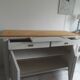 Vintage sideboard, 2 drawers, 1 shelf, 2 pearl gray patinated doors, wooden top.