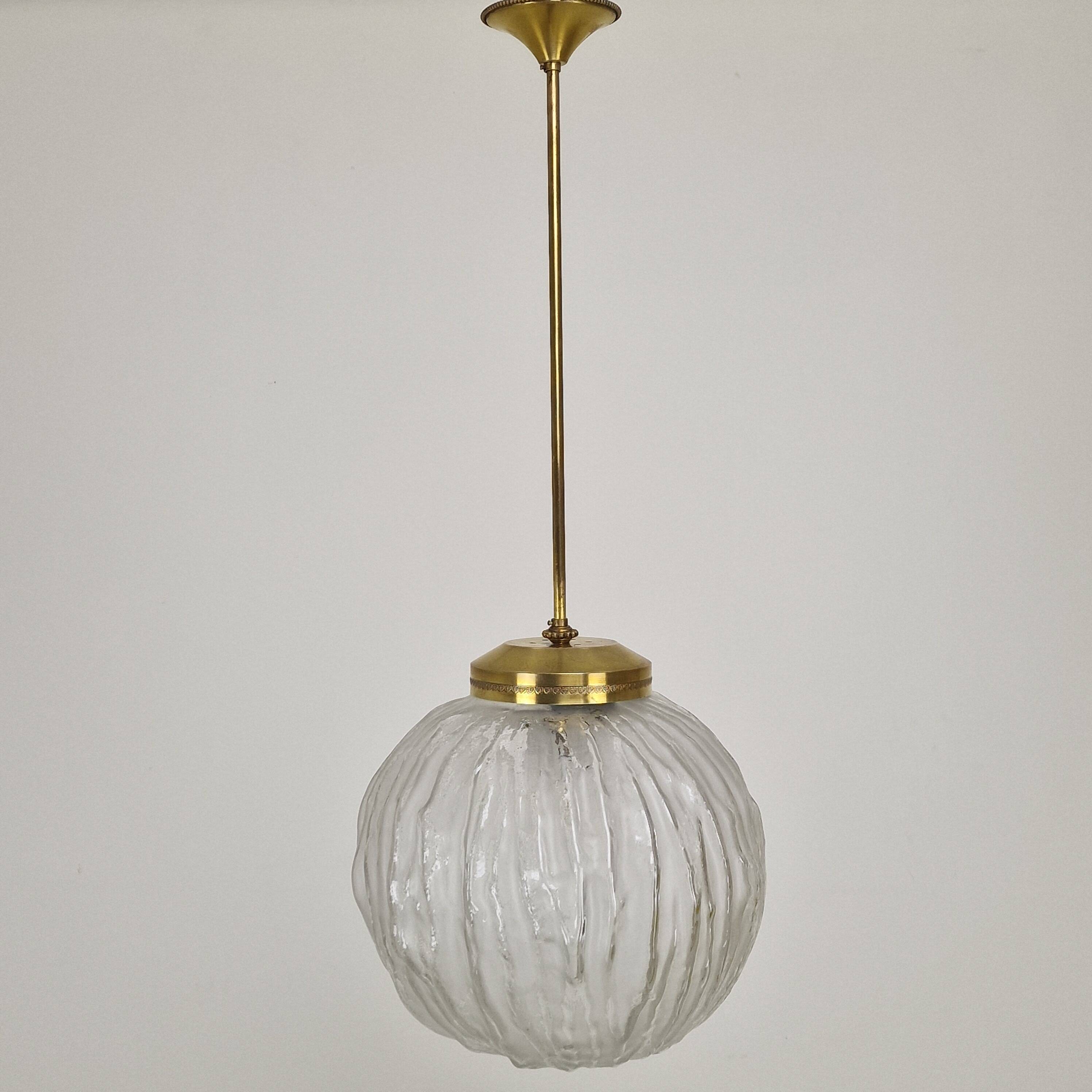 Angelo Brotto for Esperia Pendant Light in Murano Glass and Brass
