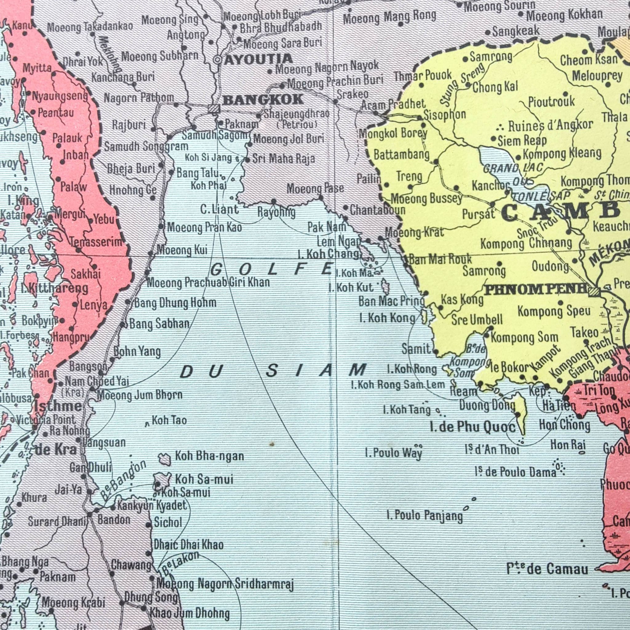 Old map of Indochina Asia 43x43cm from 1950