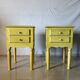 Pair of vintage carved wooden bedside tables – Sunny yellow finish