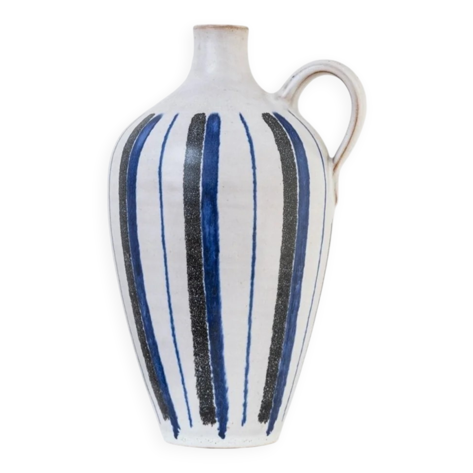 Blue Ceramic Vase by Friedel for PGH Bürgel, Mid-Century Keramik, 1960s, Hand-Painted Stripes