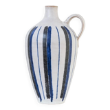 Blue Ceramic Vase by Friedel for PGH Bürgel, Mid-Century Keramik, 1960s, Hand-Painted Stripes