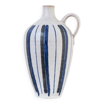 Blue Ceramic Vase by Friedel for PGH Bürgel, Mid-Century Keramik, 1960s, Hand-Painted Stripes