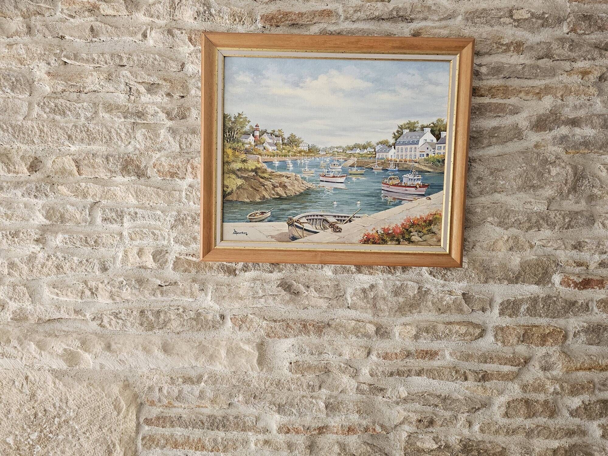 Oil Painting on Canvas Marine - Landscape Brittany - Doelan Signed J Courbon