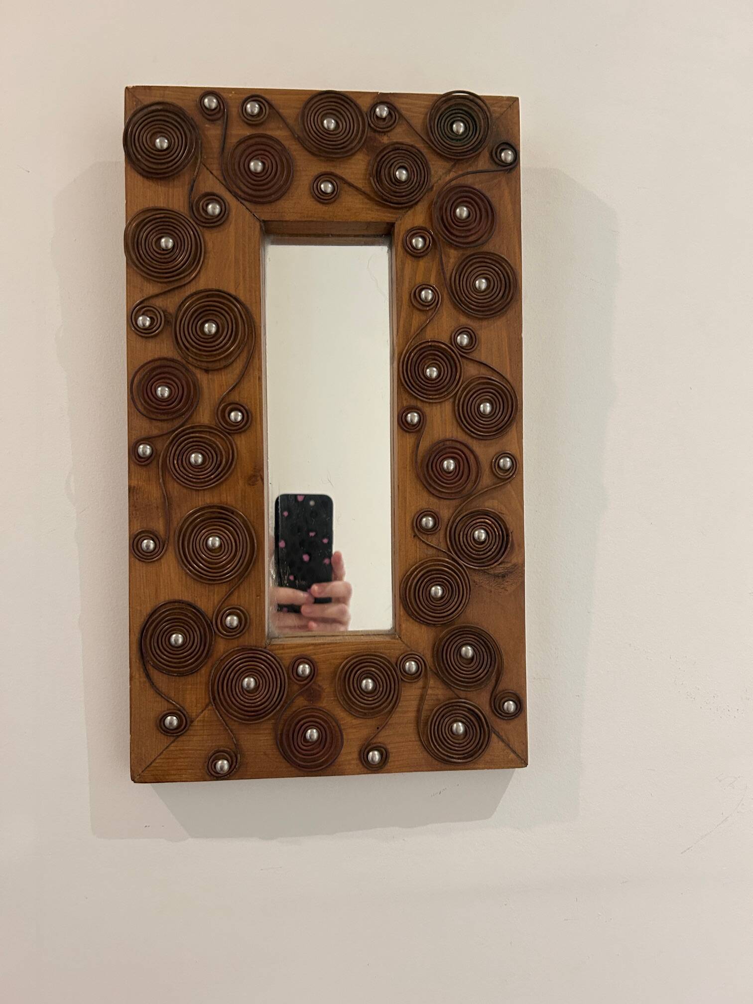 brutalist mirror in wood and metal 1970