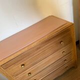 Vintage chest of drawers with oak veneer and gold handles