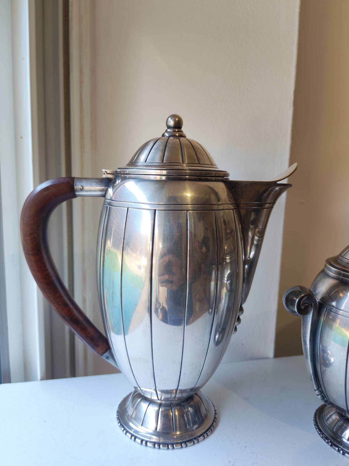 Tea and coffee service in silver-plated metal and wood from the 1930s Art Deco - Wine