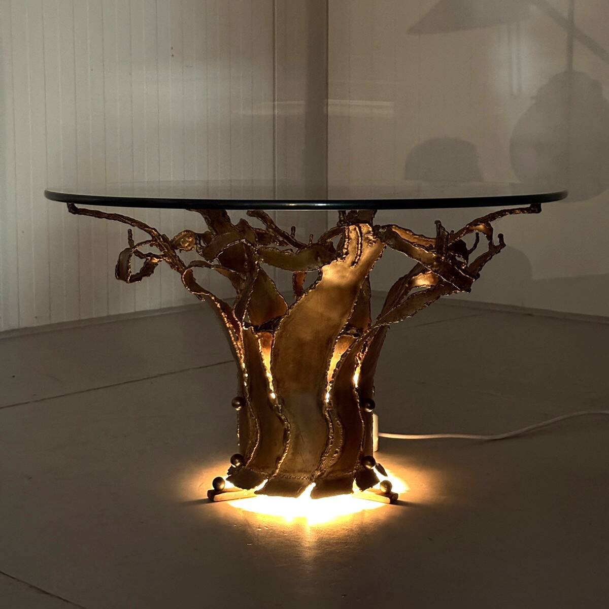 Illuminated brutalist coffee table dark brass 1960’s