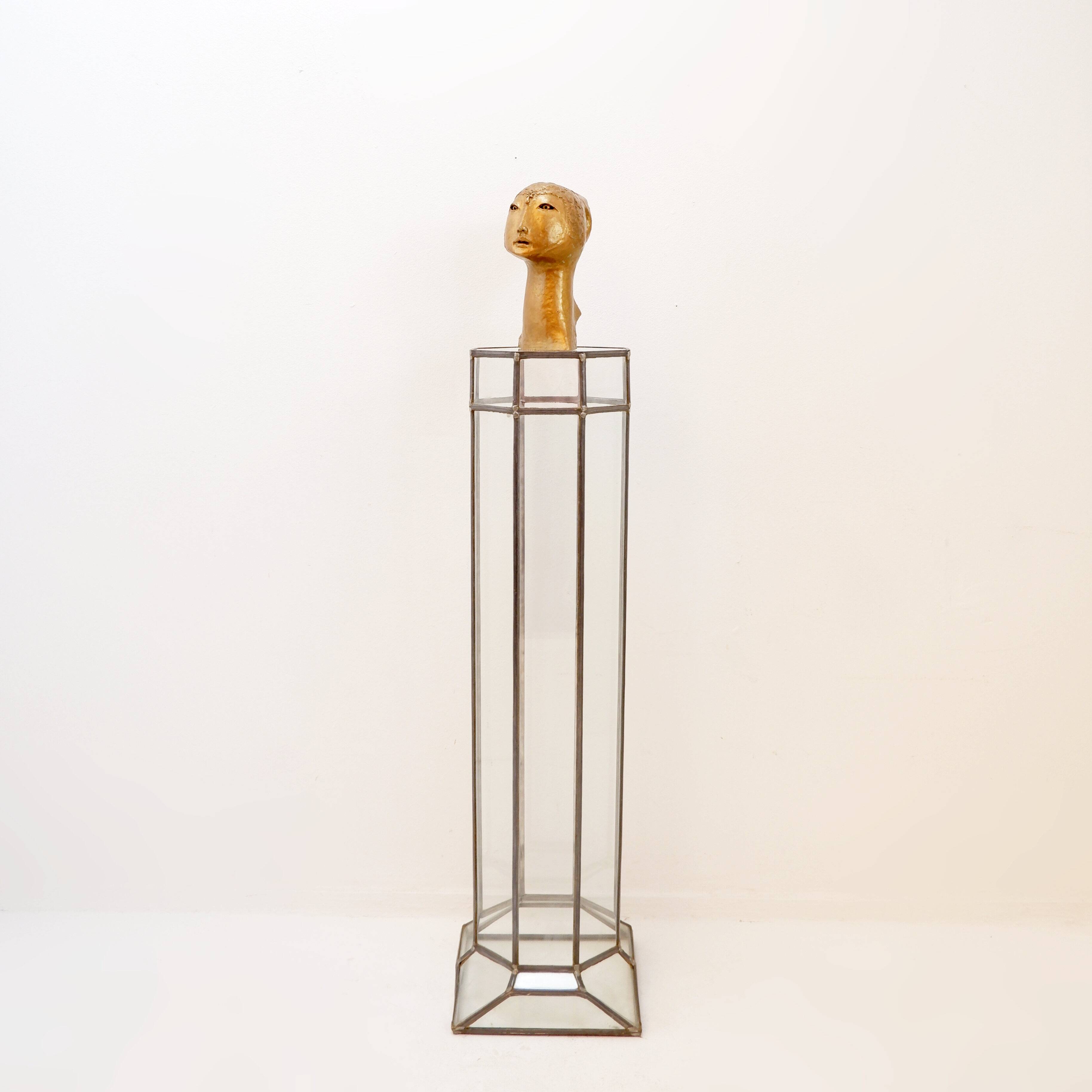 Art Deco glass and zinc pedestal column