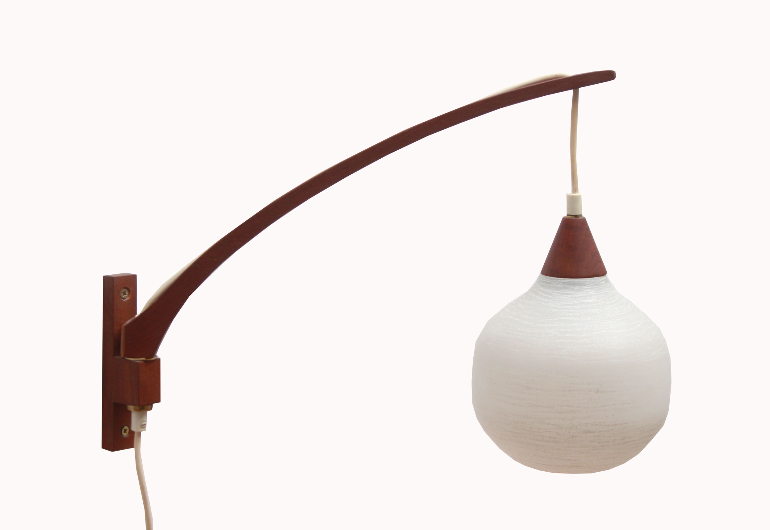 1960s wall lamp in teak and opal glass