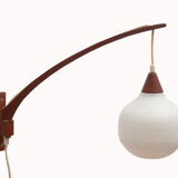 1960s wall lamp in teak and opal glass