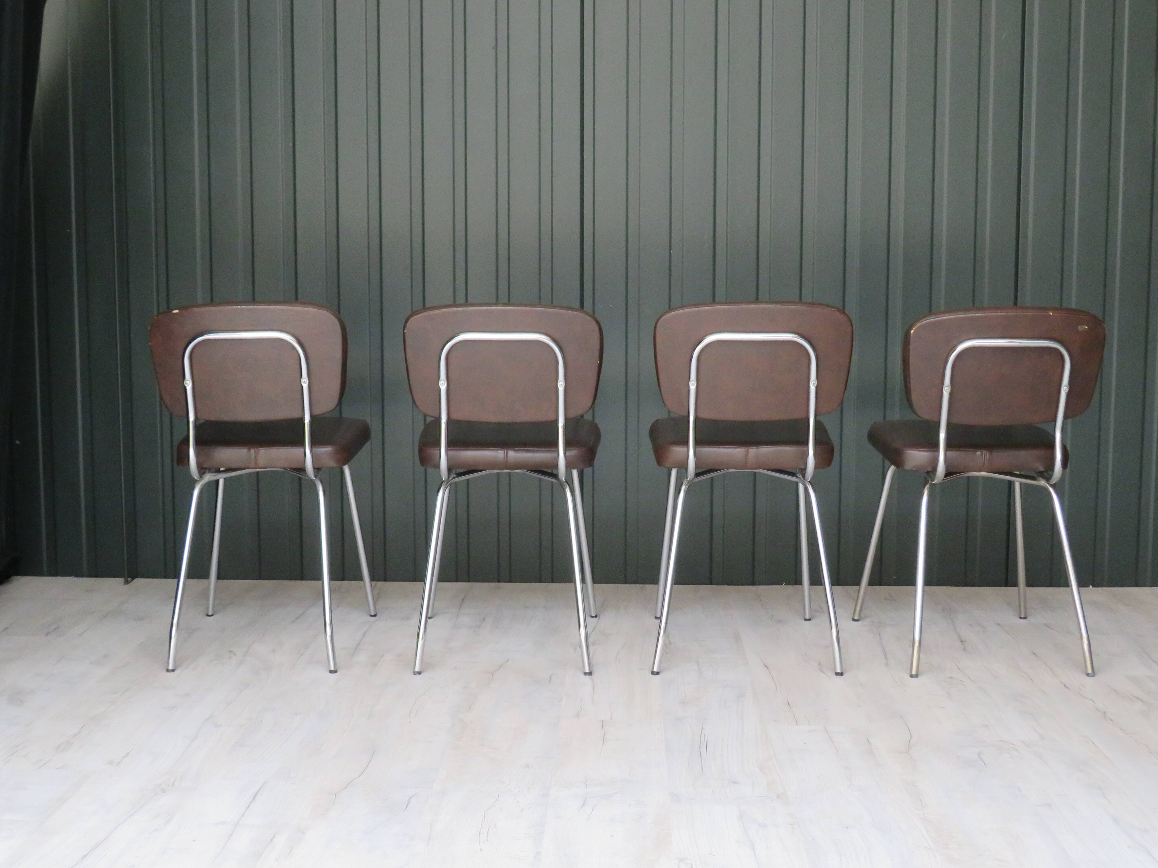 Set of 4 chairs in skaï and vintage chrome