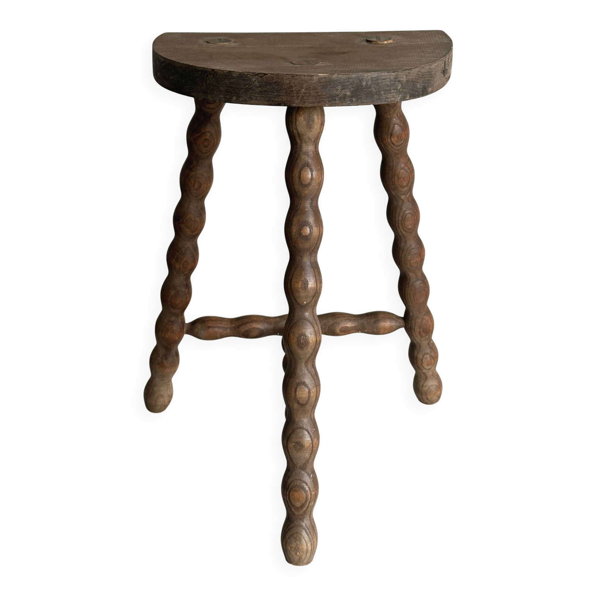 Tripod stool with turned wooden legs