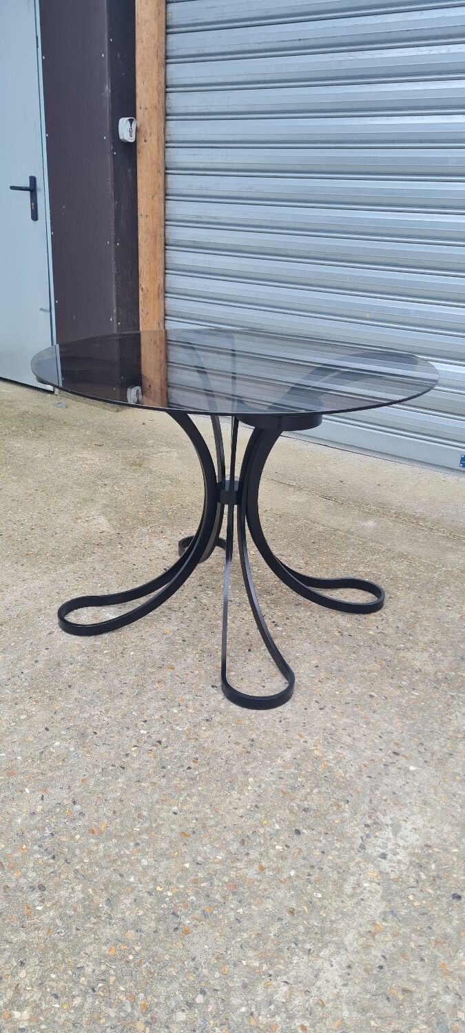 Space Age table in steel with smoked glass top, 1970