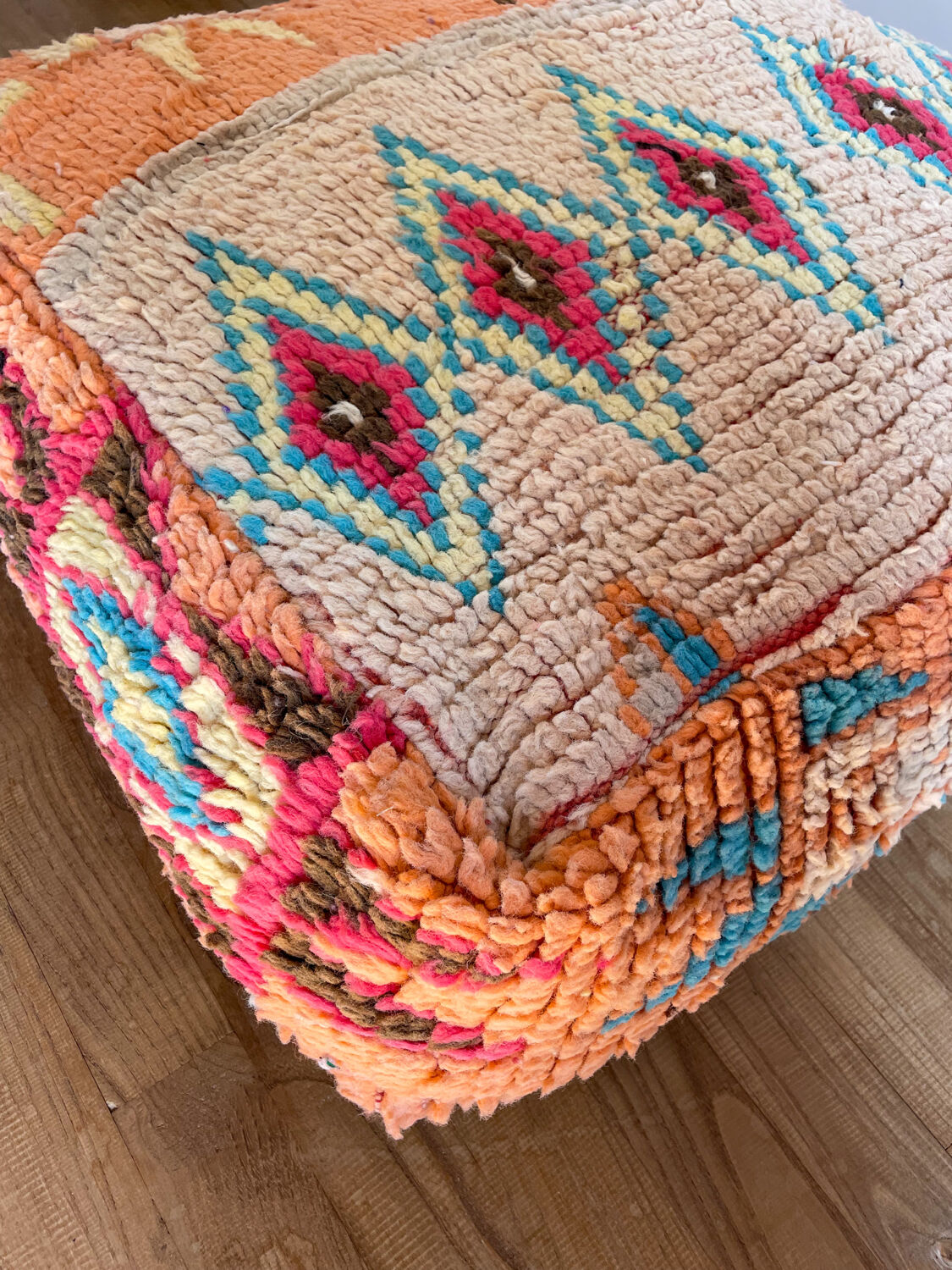 Moroccan Berber pouf orange and multicolored