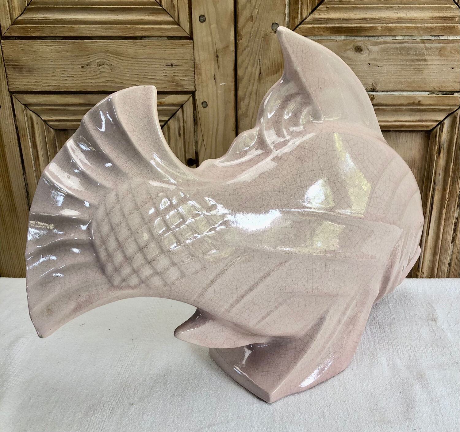 Sculpture poisson craquelé Art Déco céramique Le Jan