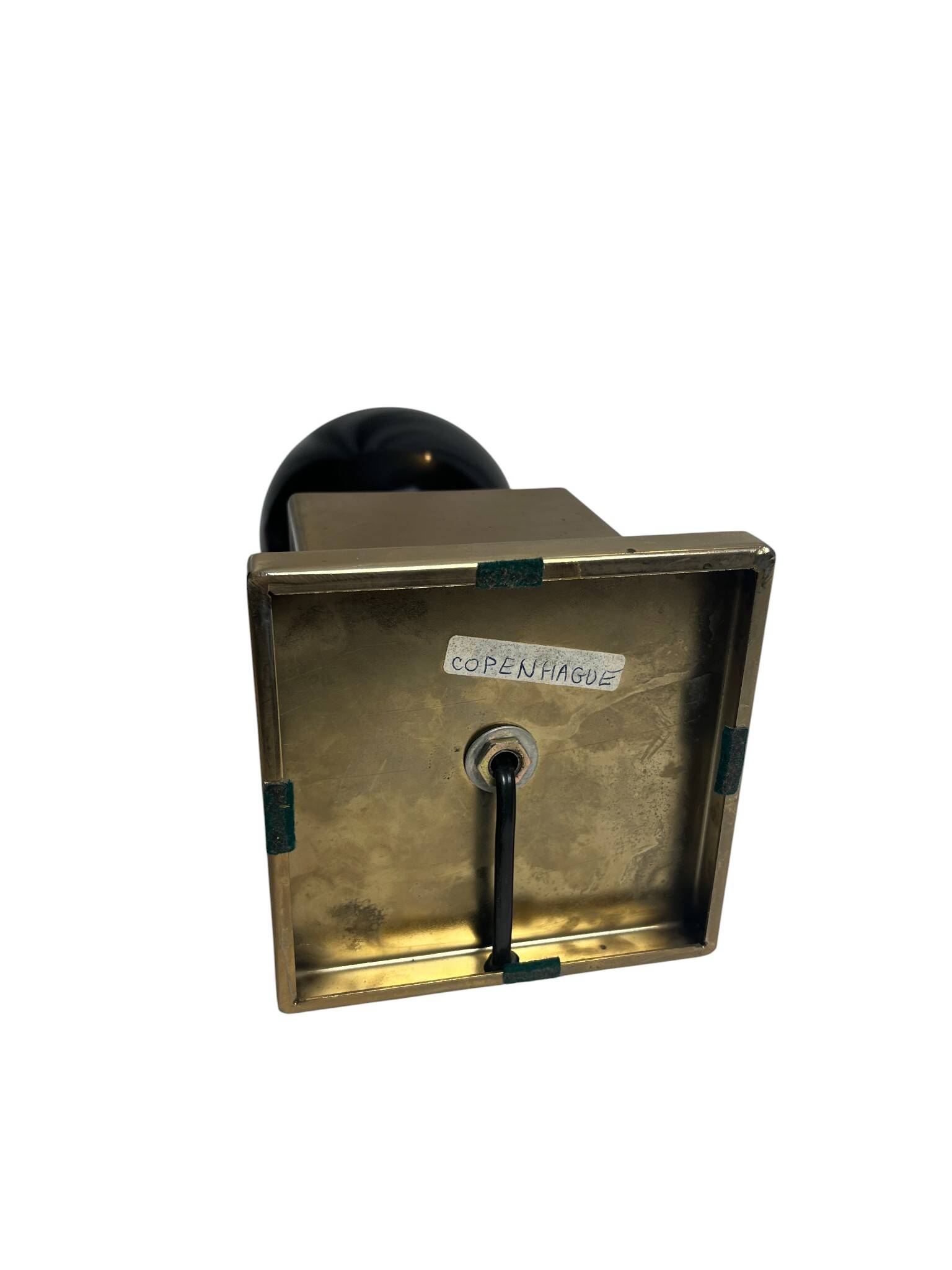 Vintage, lampe pied métal doré et laque noire abat-jour vers 1970