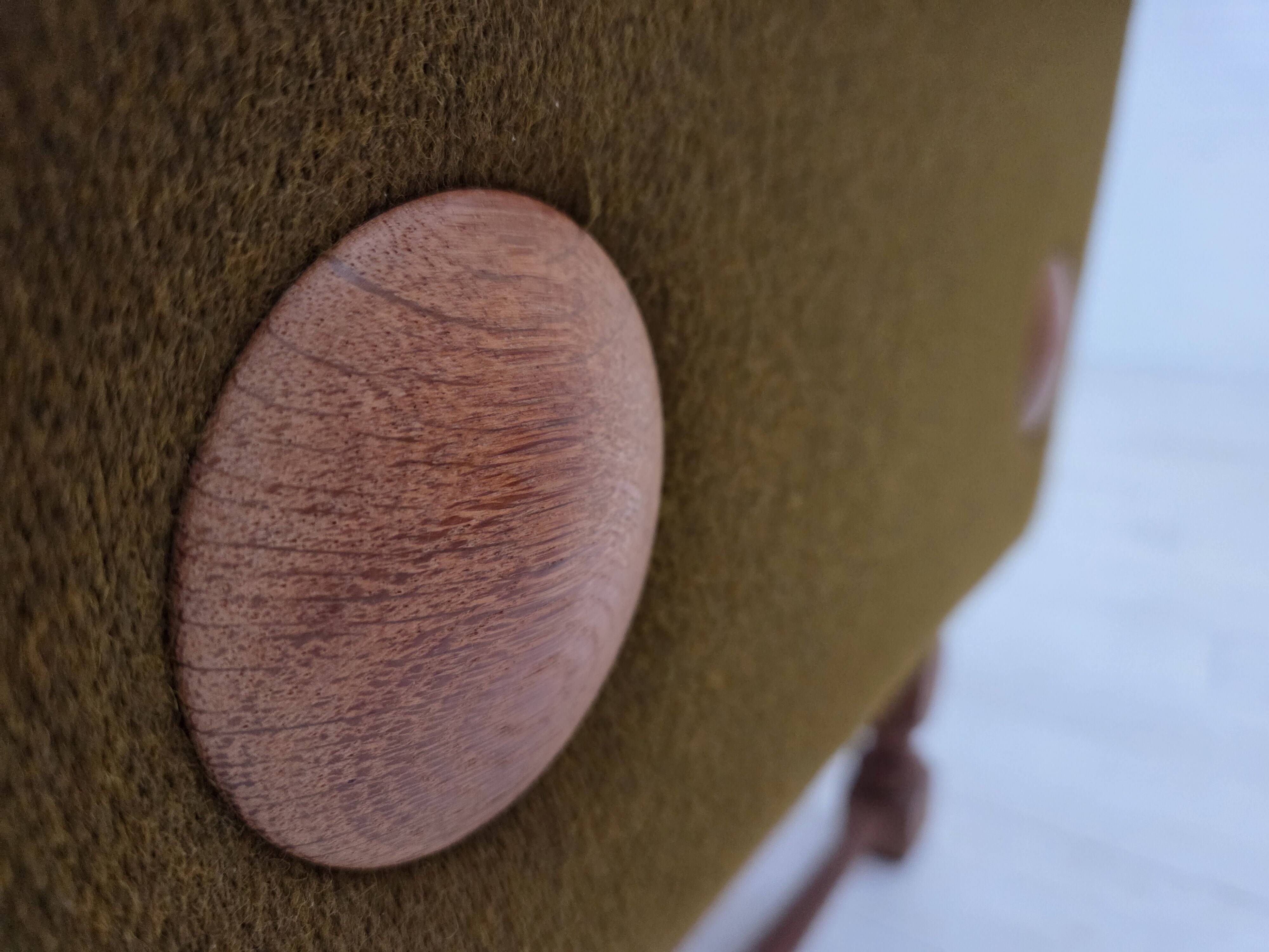 1970s, Danish 3-seater sofa, furniture wool, solid oak wood.