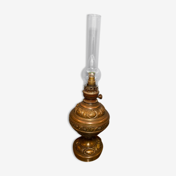 Nineteenth electrified brass kerosene lamp