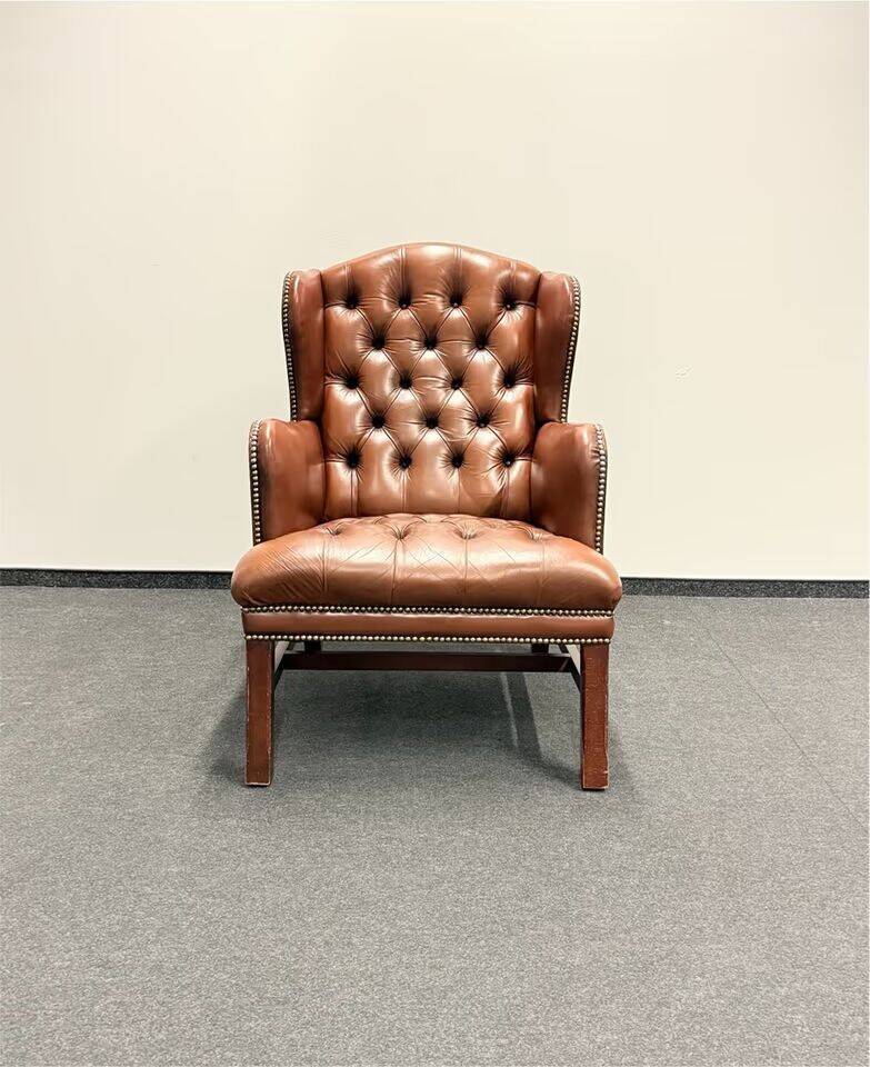 Original Brown Leather Chesterfield Armchair