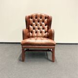 Original Brown Leather Chesterfield Armchair