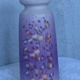 Ceramic vase with beige and purple background and flower decoration signed Orifits