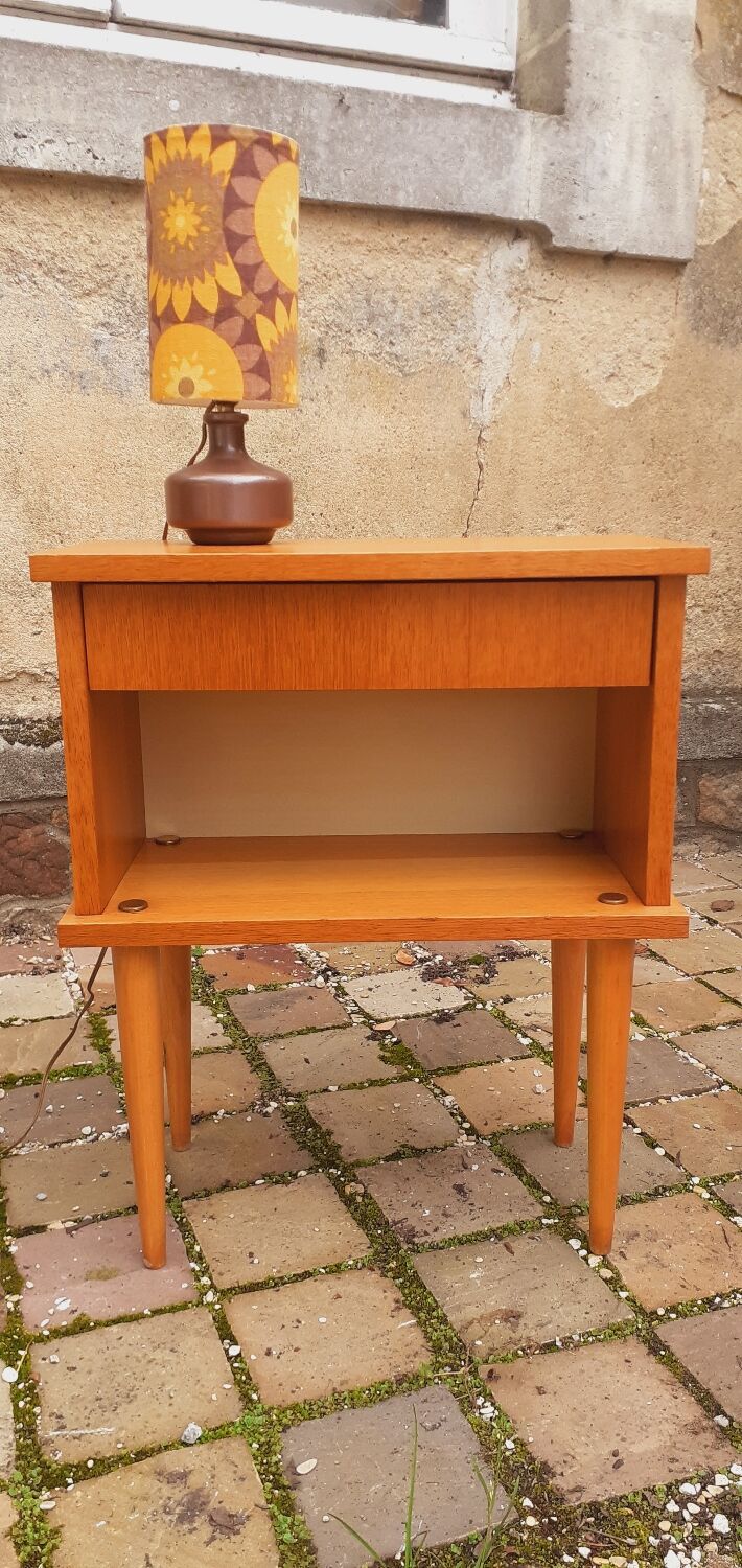 Vintage 50s light oak bedside table.