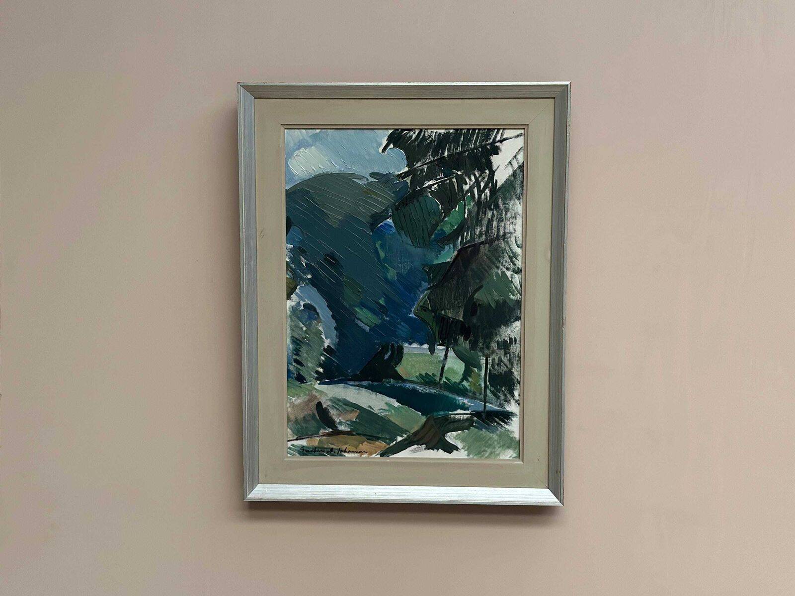 Original Mid Century Swedish Oil On Canvas – “Abstract Forest” By Gustav‑Adolf Johansson – Vintage & Framed – 62 × 48 Cm (24.4" × 18.9")