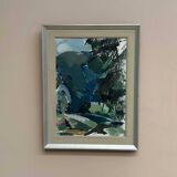 Original Mid Century Swedish Oil On Canvas – “Abstract Forest” By Gustav‑Adolf Johansson – Vintage & Framed – 62 × 48 Cm (24.4" × 18.9")