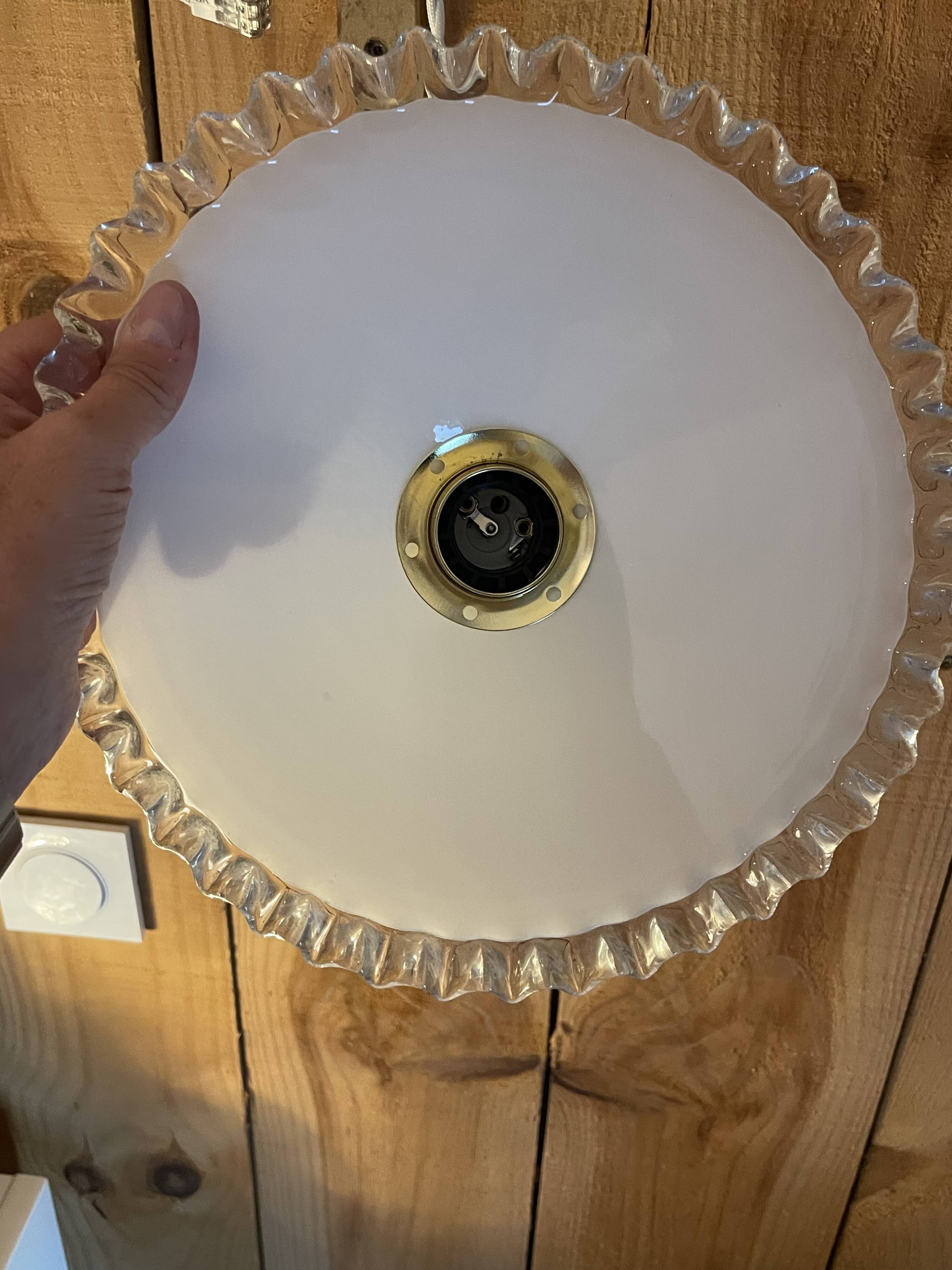 White opaline and gold metal pendant light